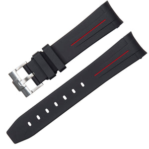 20MM BLACK / RED VULCANISED RUBBER STRAP FOR ROLEX SPORTS MODELS, SUBMARINER, GMT MASTER