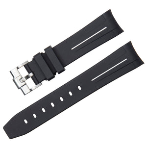 20MM BLACK / WHITE VULCANISED RUBBER STRAP FOR ROLEX SPORTS MODELS, SUBMARINER, GMT MASTER